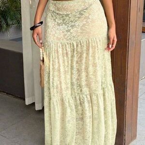 Elegant Lace Maxi Skirt in Cream
